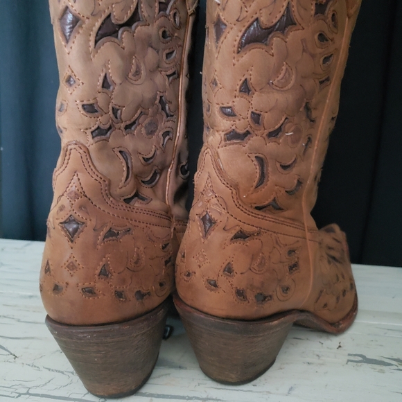Corral Vintage Floral Inlay style C1961 Cowboy Boots in Saddle Tan - Women's 8 M - Picture 10 of 16